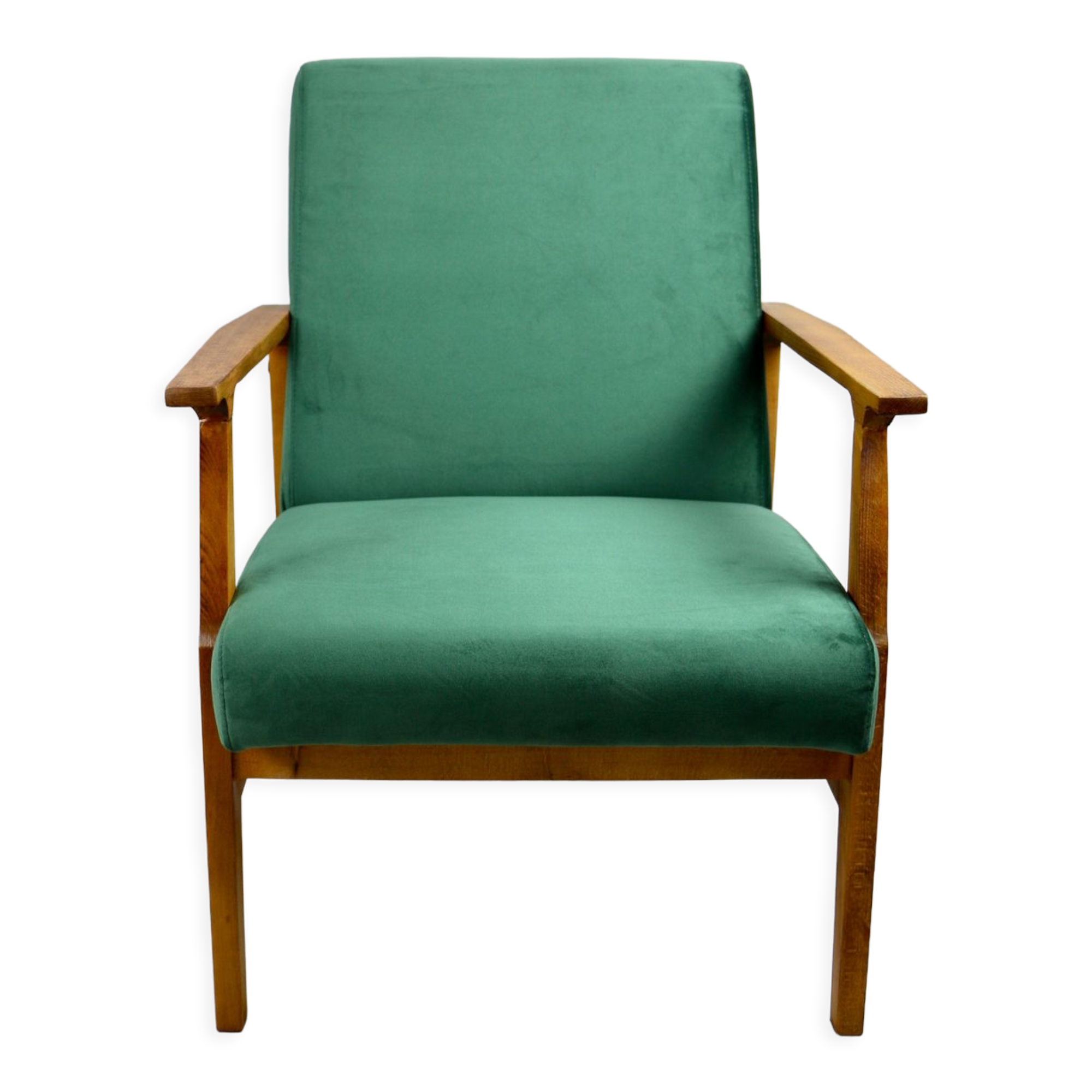 Green Velvet Lounge Chair, 1970s
