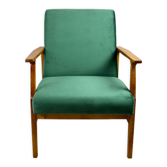Green Velvet Lounge Chair, 1970s
