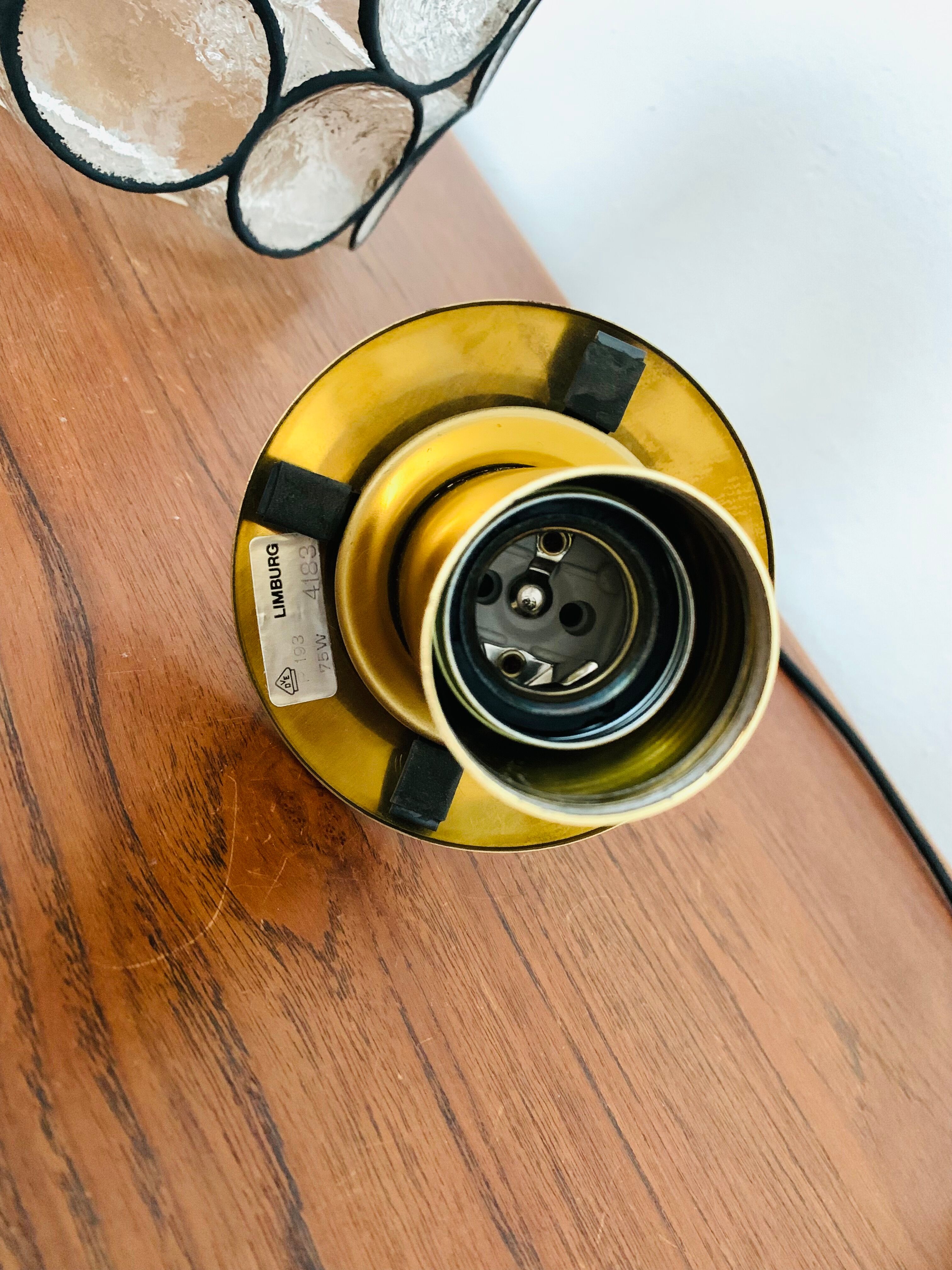 Iron ring design glass pendant lamp by Glashütte Limburg