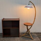 Vintage bamboo rattan floor lamp, with shelf