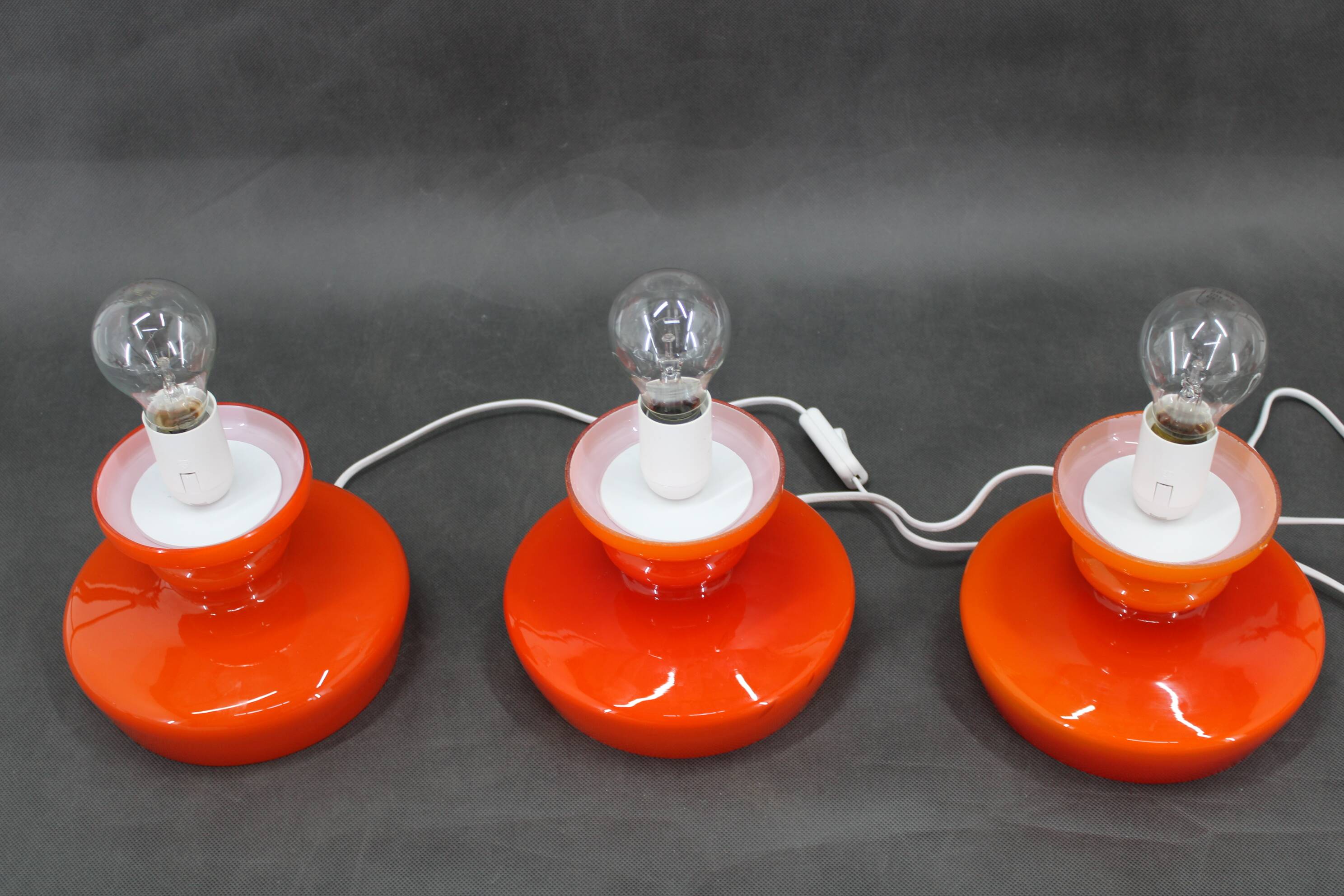 1970s Set of Three Stepan Tabery Opaline Glass Table Lamps, Czechoslovakia