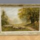 Oil on canvas depicting a flock of sheep.