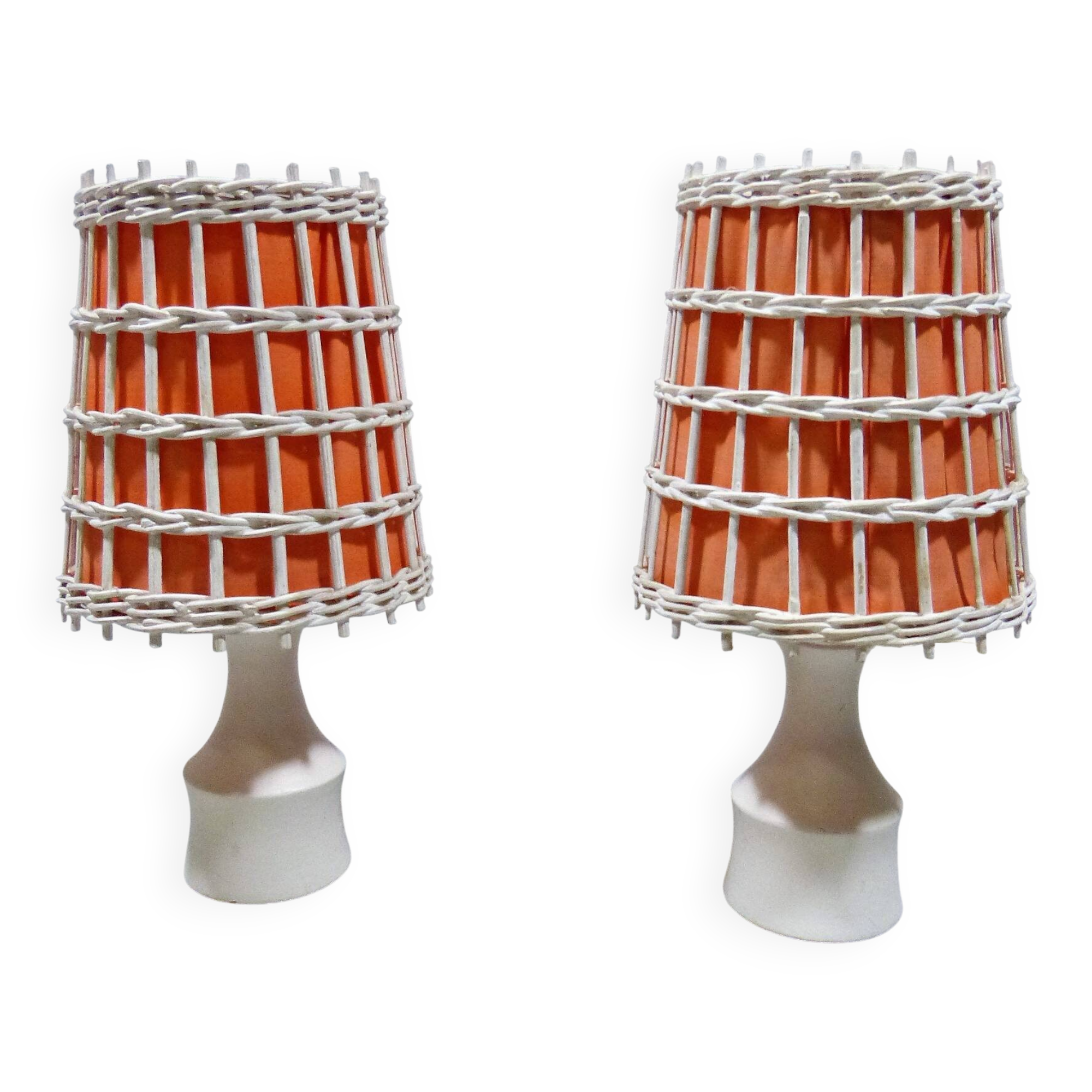 Lampes de chevet ou de table blanches et orange, années 1960