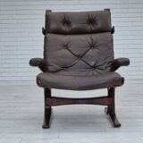 1970s, Scandinavian armchair, original condition, furniture leather, bent wood, canvas.
