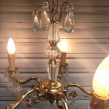 Exceptional bronze chandelier with crystal pendants in working order circa 1910