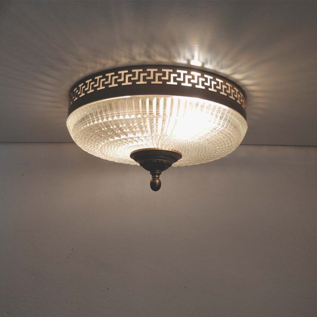 Ceiling light glass and brass Lucien Gau