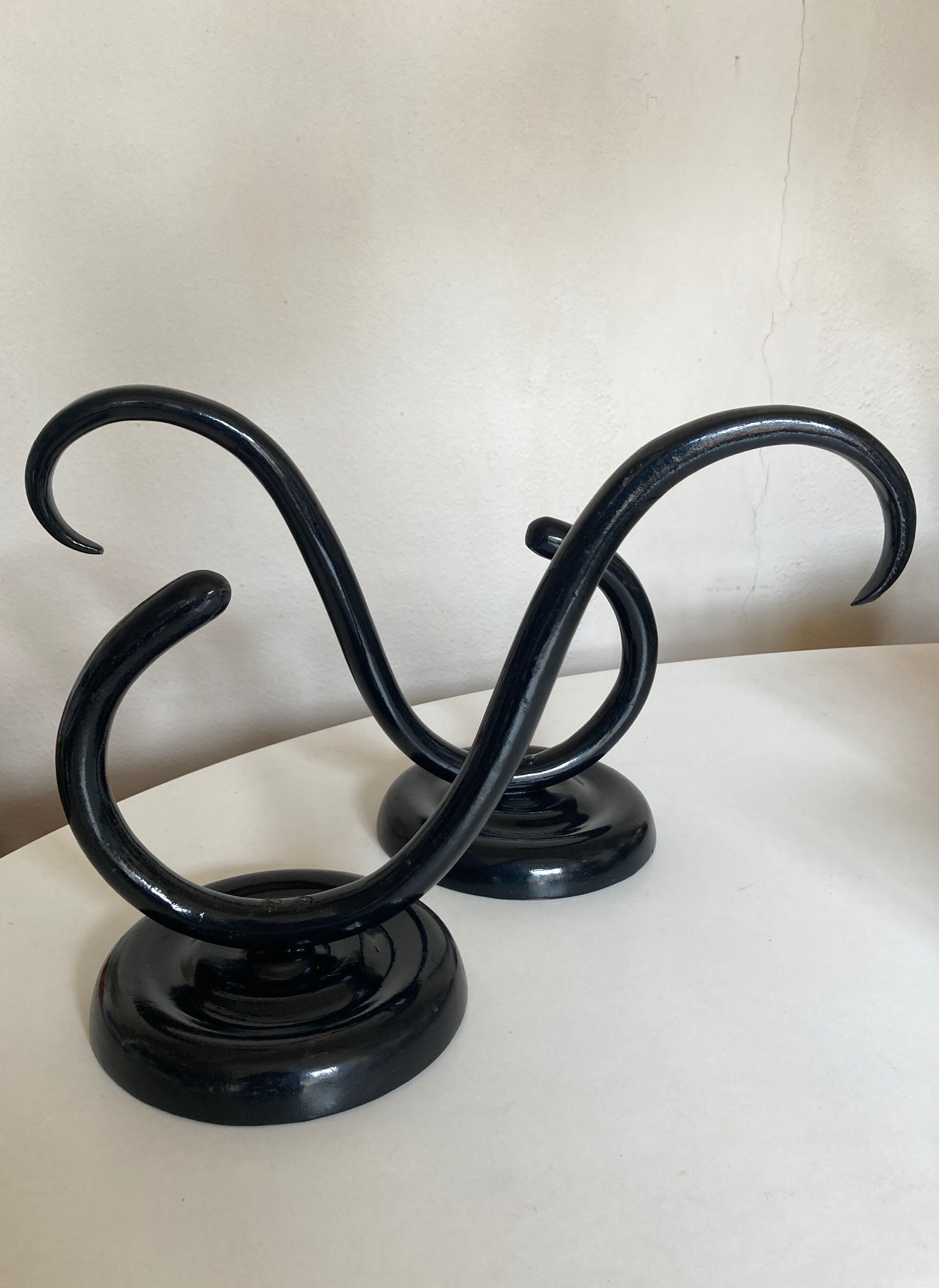 Paire de patères porte manteau XXL Thonet Art déco en bois noir courbé