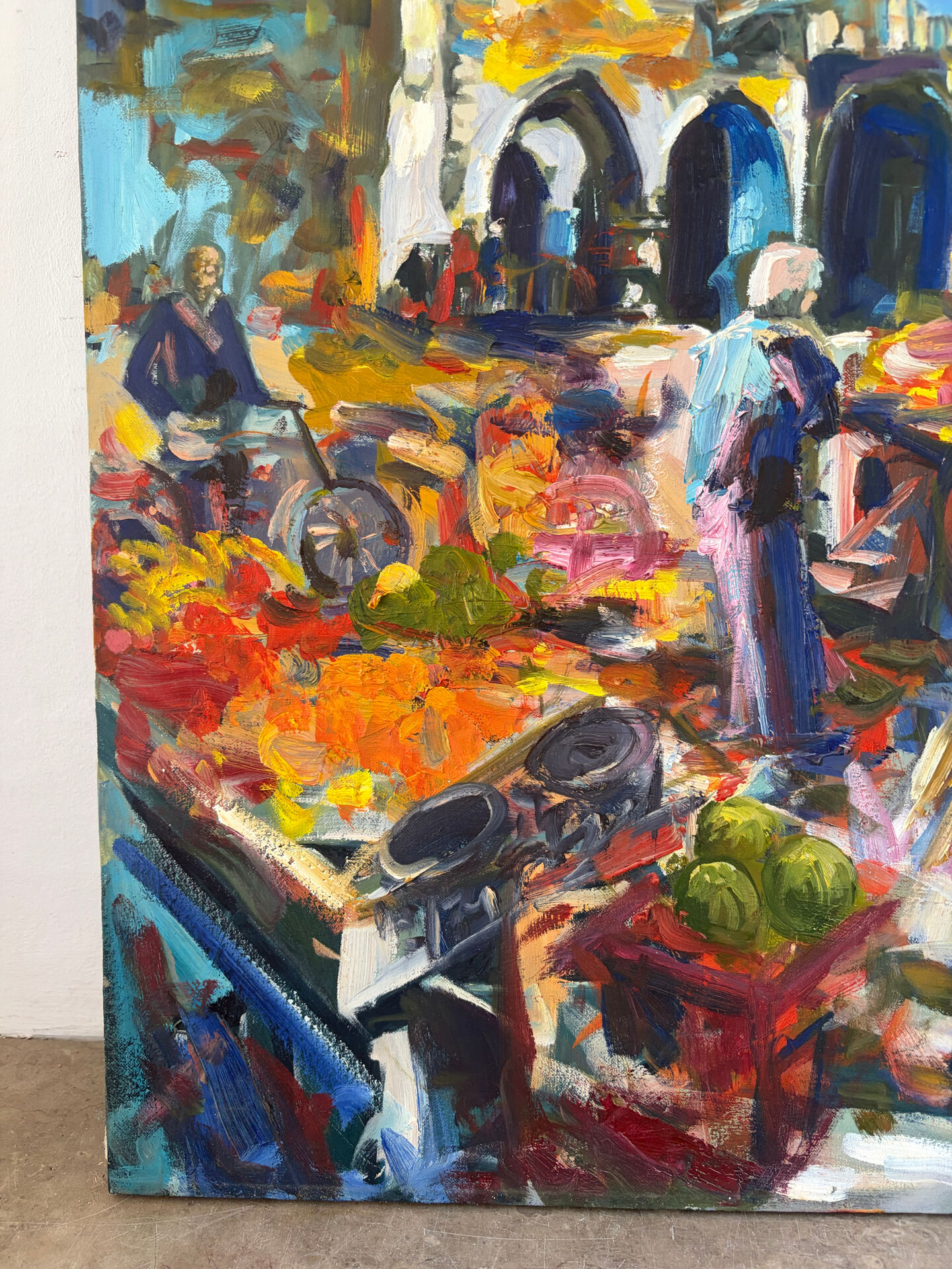Le marché à Chypre, huile à couteau,  signé Alex Khattab