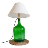 Mid-Century Green Glass Demijohn Table Lamp, Brass Fittings, Contemporary Shade