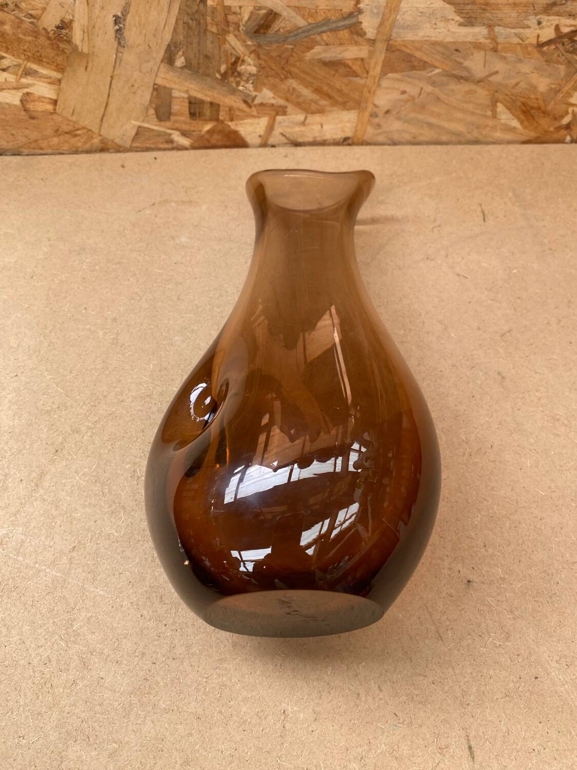 Antique Vintage Transparent Brown Blown Glass Vase