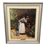 Tableau "Fille aux fleurs".