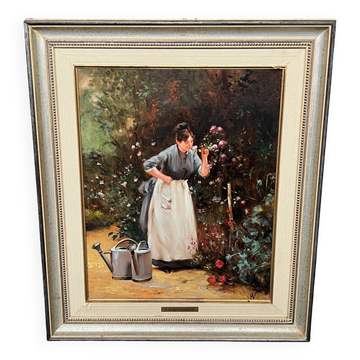 Tableau "Fille aux fleurs".