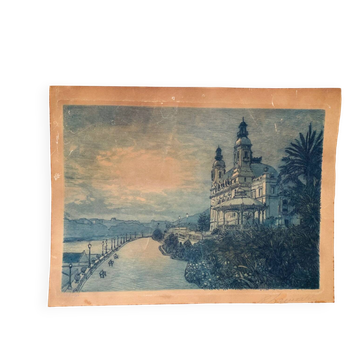 Old numbered etching – Monte-Carlo and the Casino of Monaco