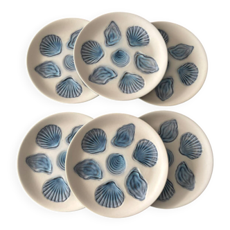 Lot d’assiettes à huîtres en céramique bleue – Assiettes coquillages r