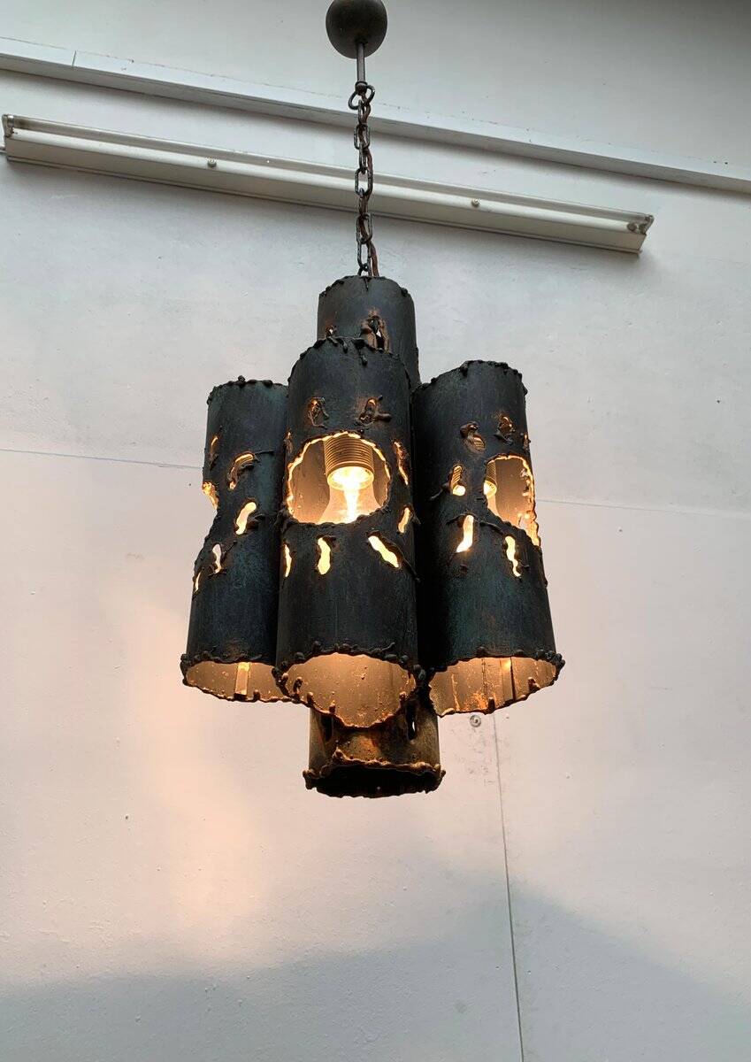 Brutalist Mid-Century Metal Pendant