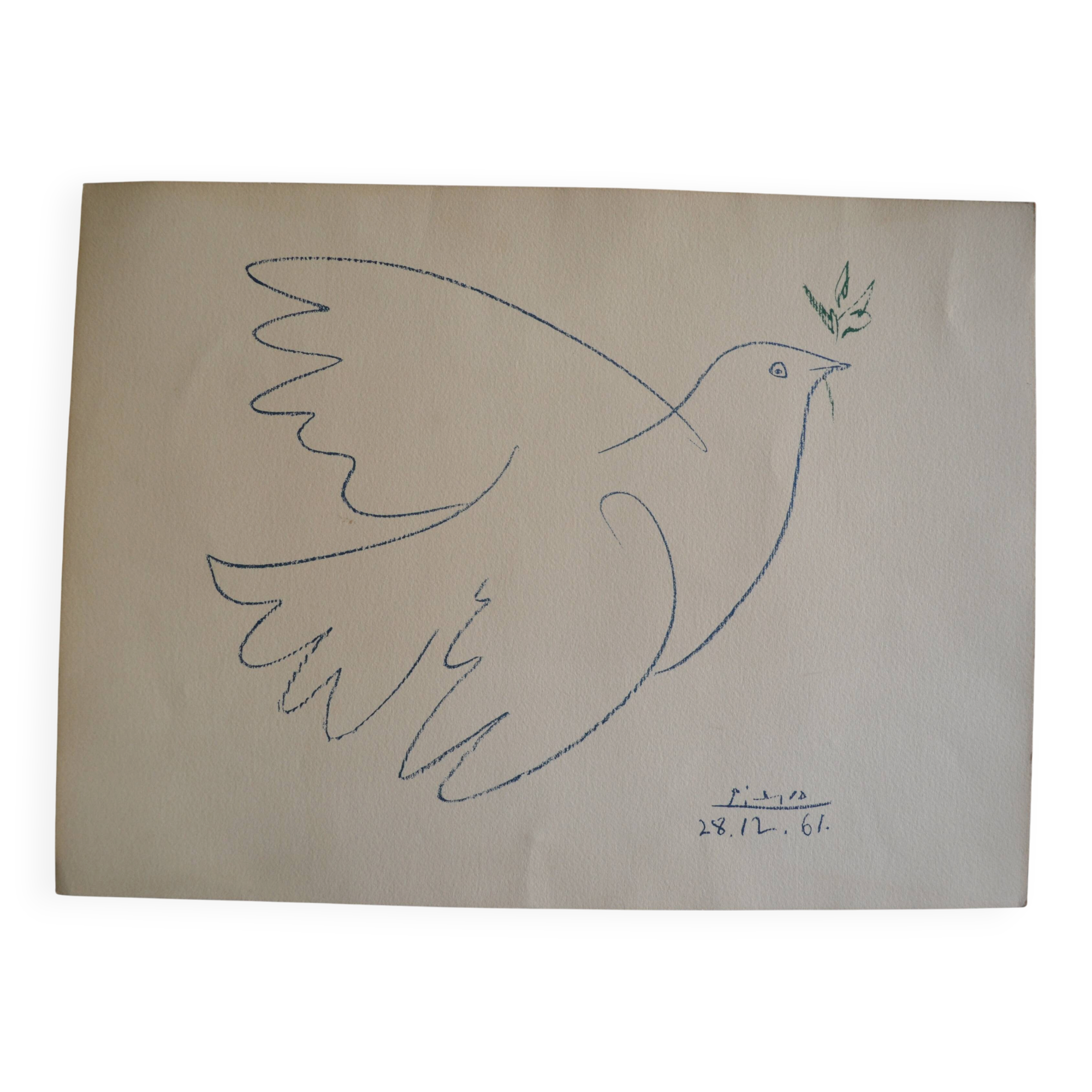Picasso original lithograph 1959 The Blue Dove 38x28cm