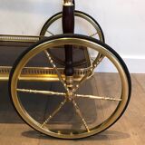 Rolling table in brass and mahogany with removable trays