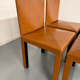 4 camel leather chairs, postmodern design by Paolo Piva for B&B Italia Arcadia.