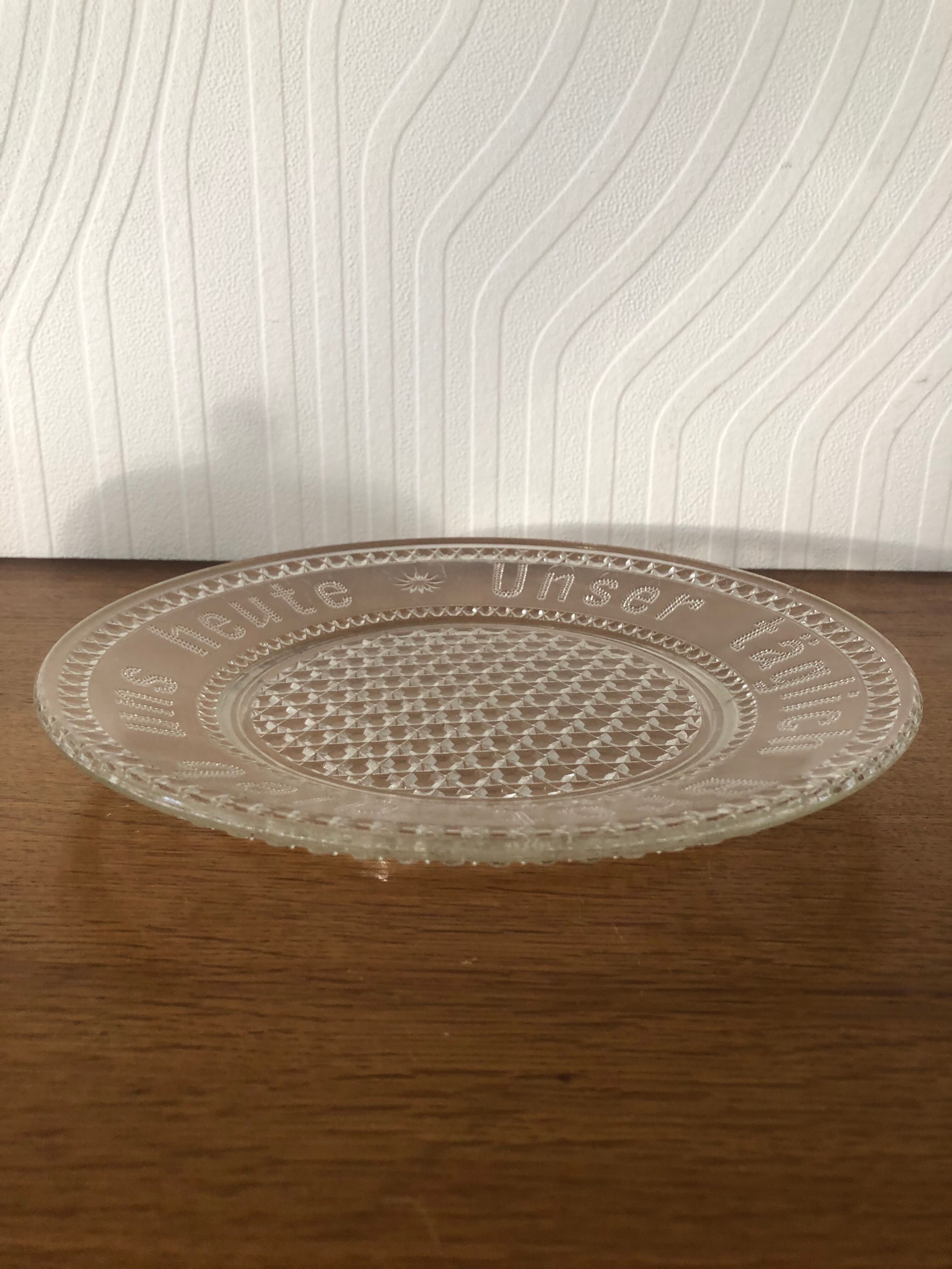 Cut glass cheese dish with inscription in German