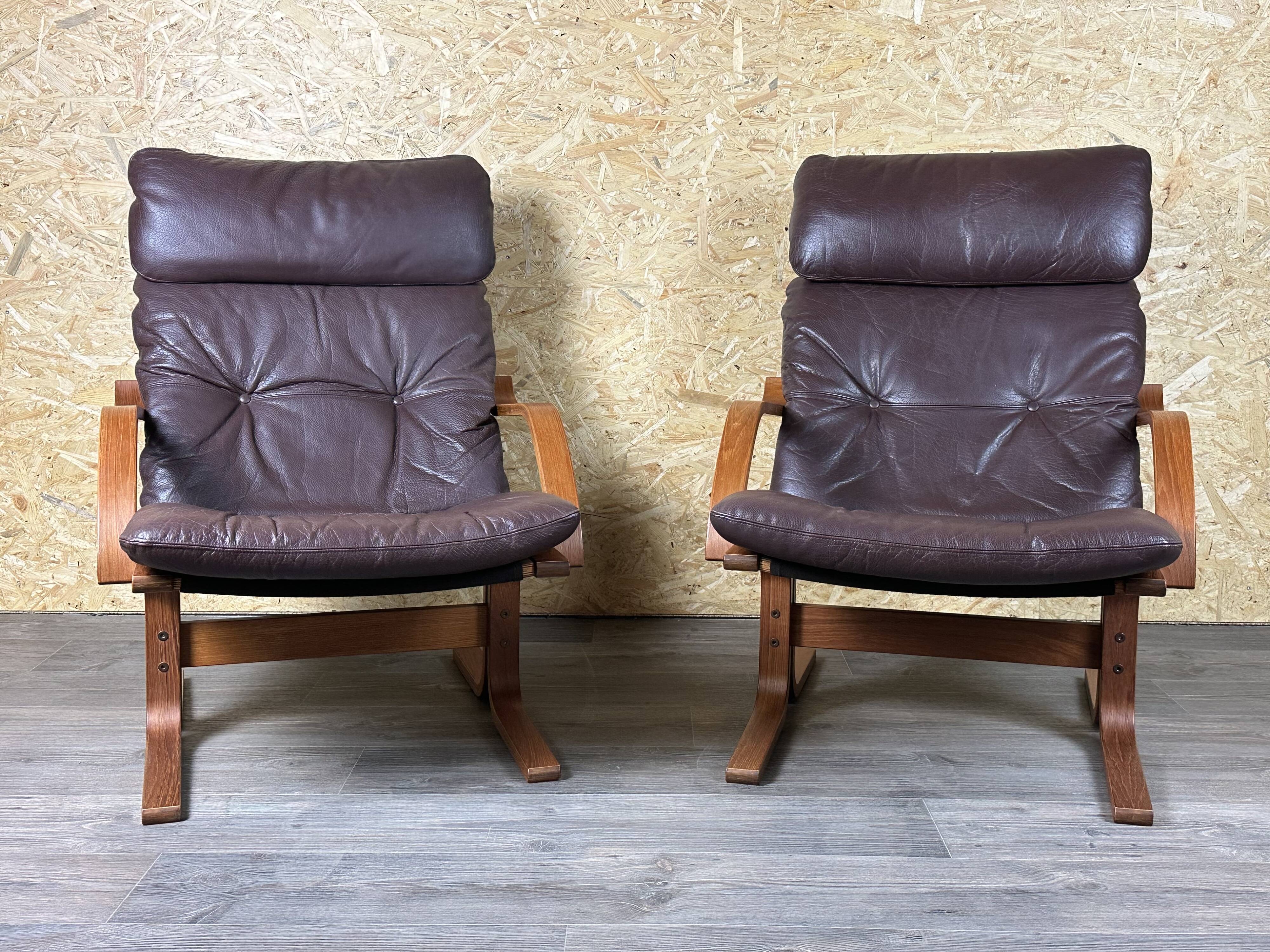2x 60s 70s Easy Chair Leather Armchairs Westnofa Norway Mid Century