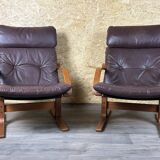 2x 60s 70s Easy Chair Leather Armchairs Westnofa Norway Mid Century