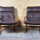 2x 60s 70s Easy Chair Leather Armchairs Westnofa Norway Mid Century