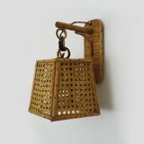 Rattan and cane lantern wall light. 1950s-1960s