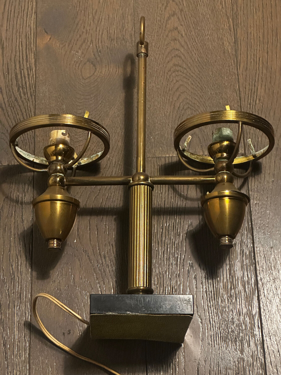 Double lamp fixture in brass, neo-classical style from the 1950s.