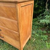 Vintage Scandinavian wooden chest of drawers with herringbone pattern - 4 drawers