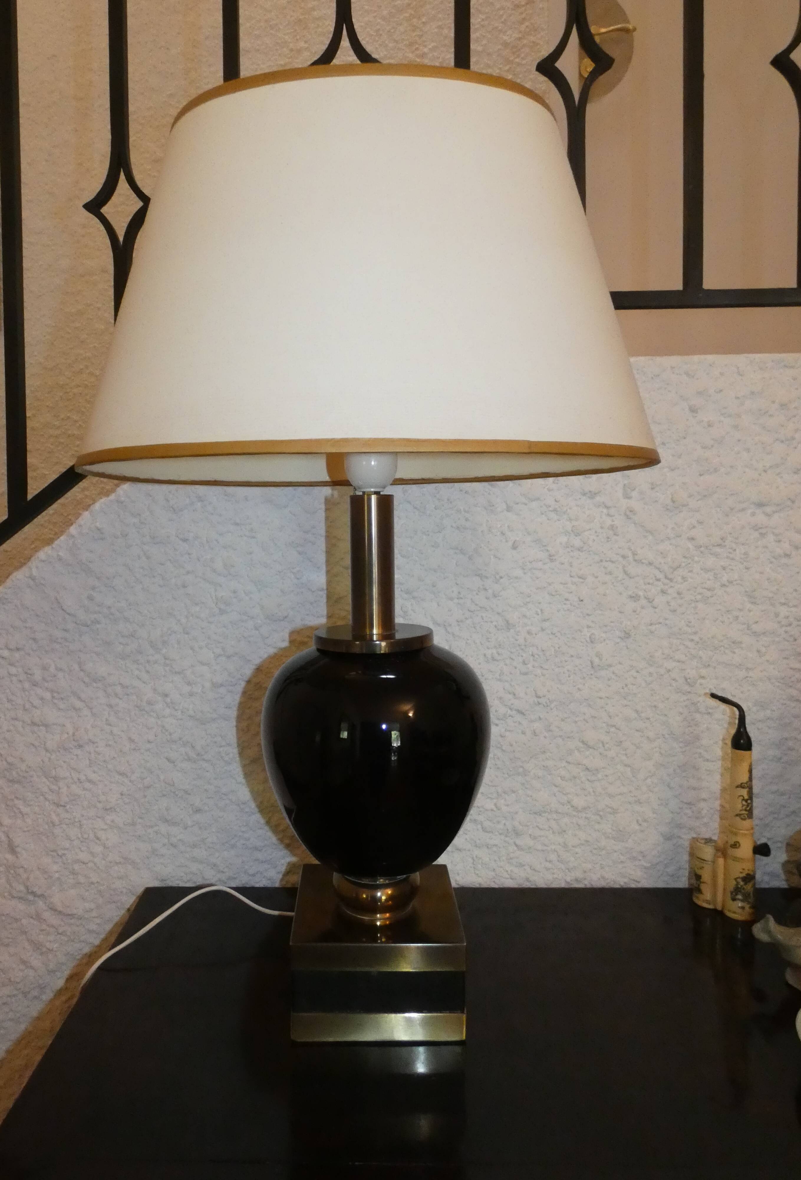 Table lamp neoclassical porcelain brass lacquer circa 1970