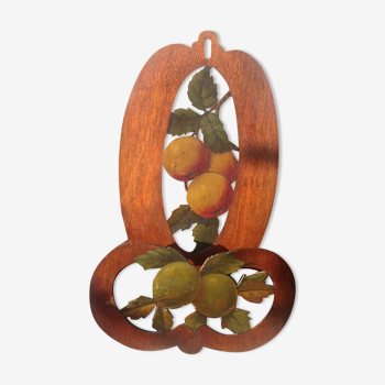 Porte lettre range courrier en bois sculpté décor fruits