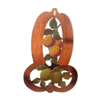 Porte lettre range courrier en bois sculpté décor fruits