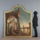 Large ancient architectural painting in tempera on canvas from the 18th century.