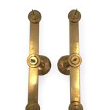Brutalist brass pair of candle holders, France 1970
