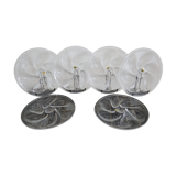 6 oyster plates and its 6 embossed glass forks, 1970s