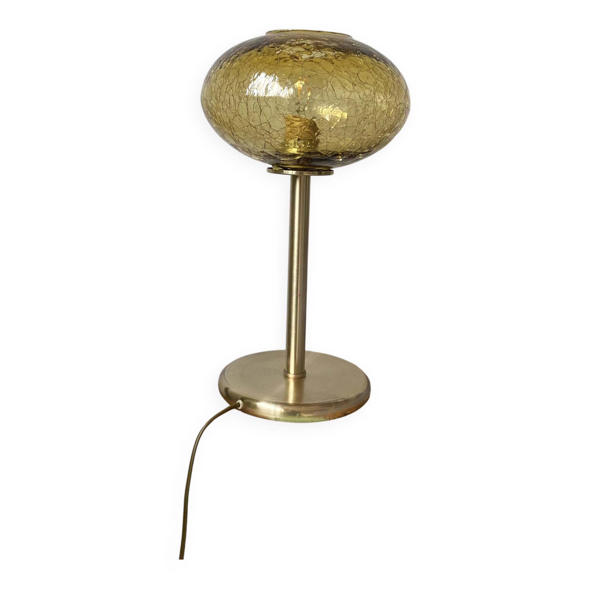 Large lamp in old cracked gold glass and brass base