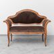 Vintage bench in brown velvet and carved wood, 1950s modernism