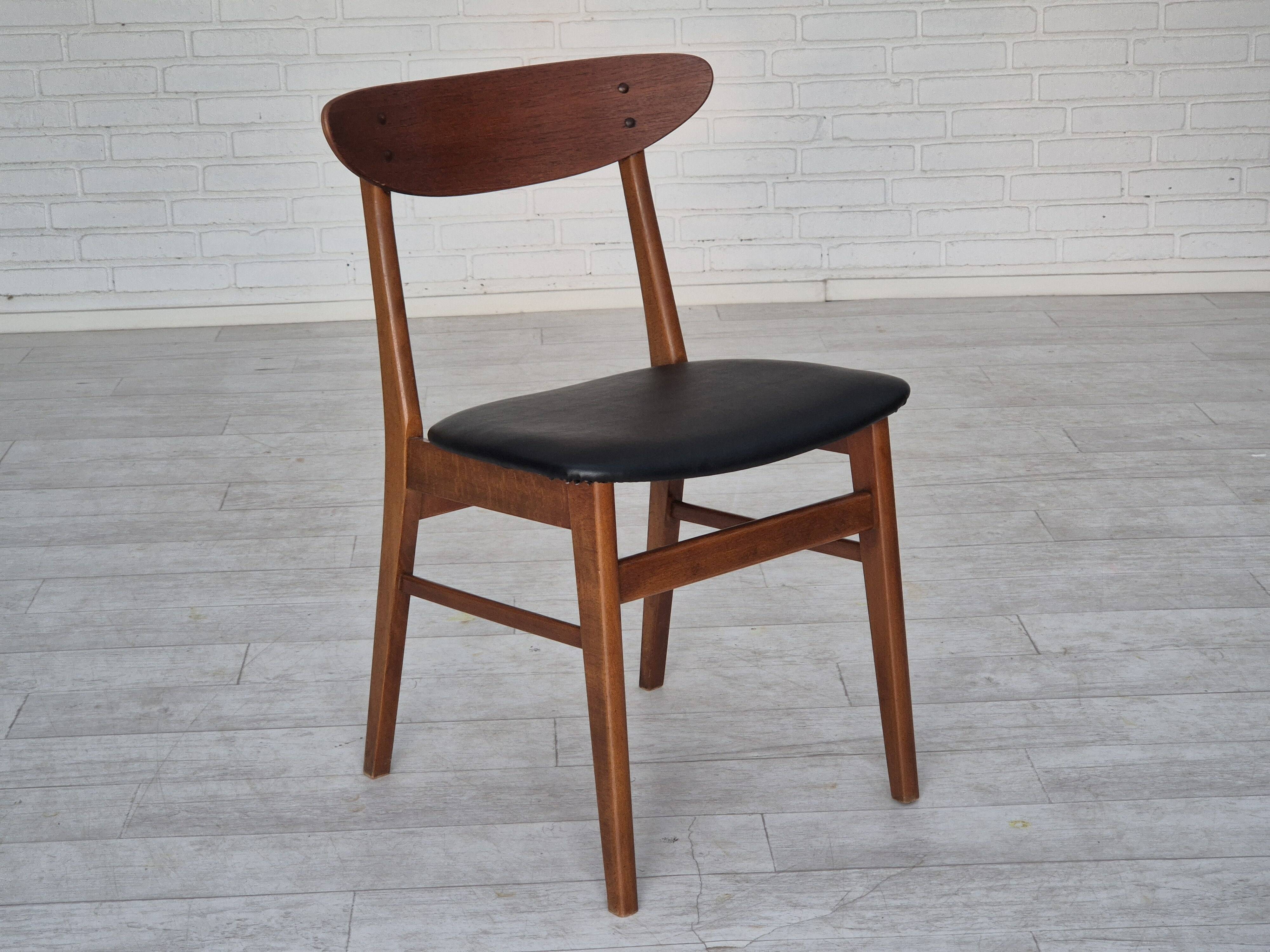 1960s, set of 4 Danish dining chairs by Farstrup, bent teak wood, reupholstered.