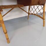 Vintage Louis Sognot desk in rattan and wood from the 1960s