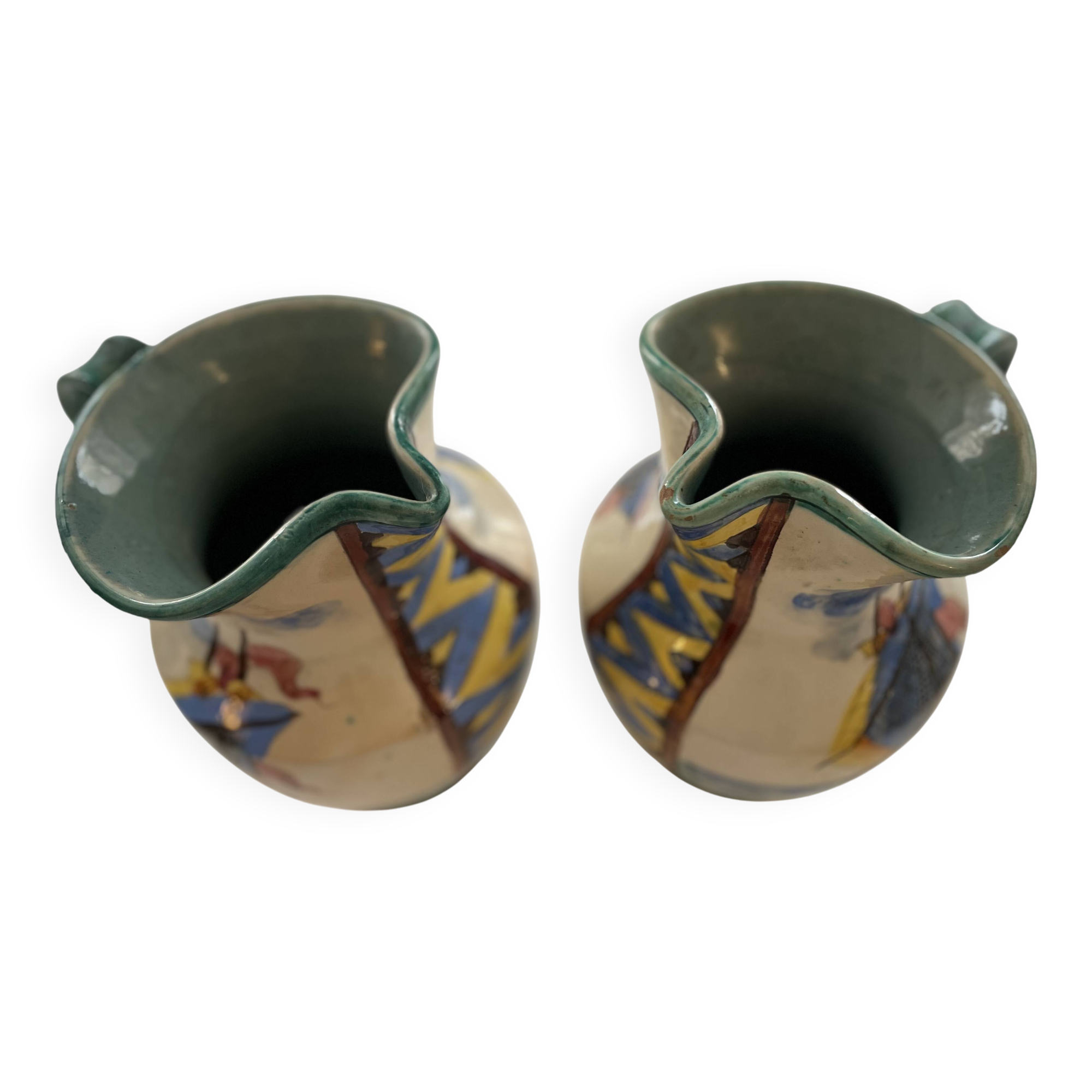 Pair of majolica jugs – perugia italy – 1960s