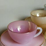 Six vintage iridescent pastel arcopal opaline cups
