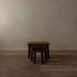 Vintage Brutalist Solid Oak Nesting Tables (Set of 3) – Dutch, 1970s