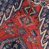Antique 1920s Persian Hamadan rug, distressed tribal medallion, 128cm x 194cm