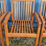 Stackable chair-armchair in solid teak with cushion by Vlaemynck