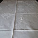Art Deco damassed tablecloth and monogram 270 x 155