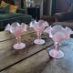 3 pink satin glass dessert bowls – 1950s