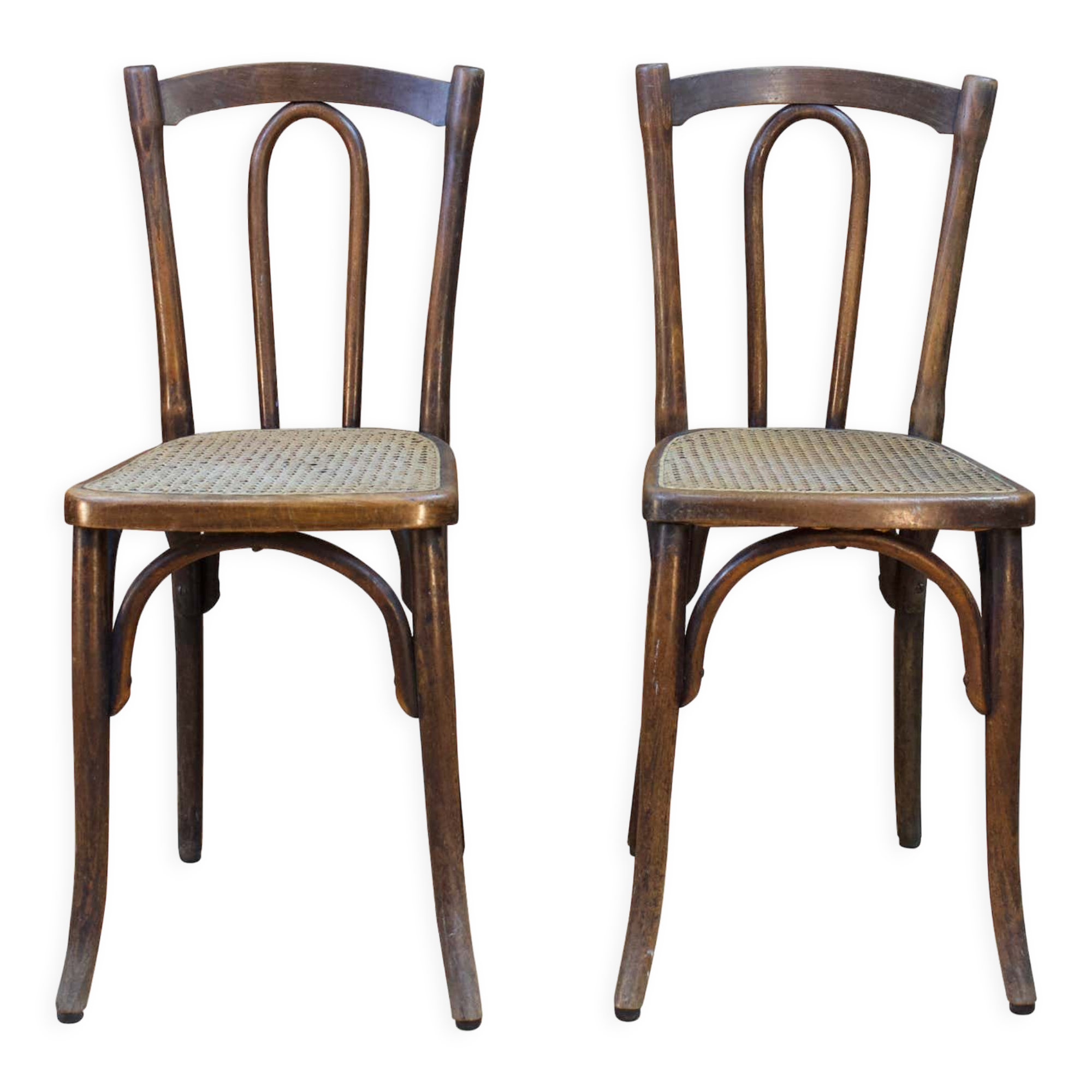 Pair of wooden bistro chairs, 20th century, France