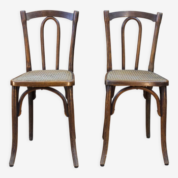 Pair of wooden bistro chairs, 20th century, France