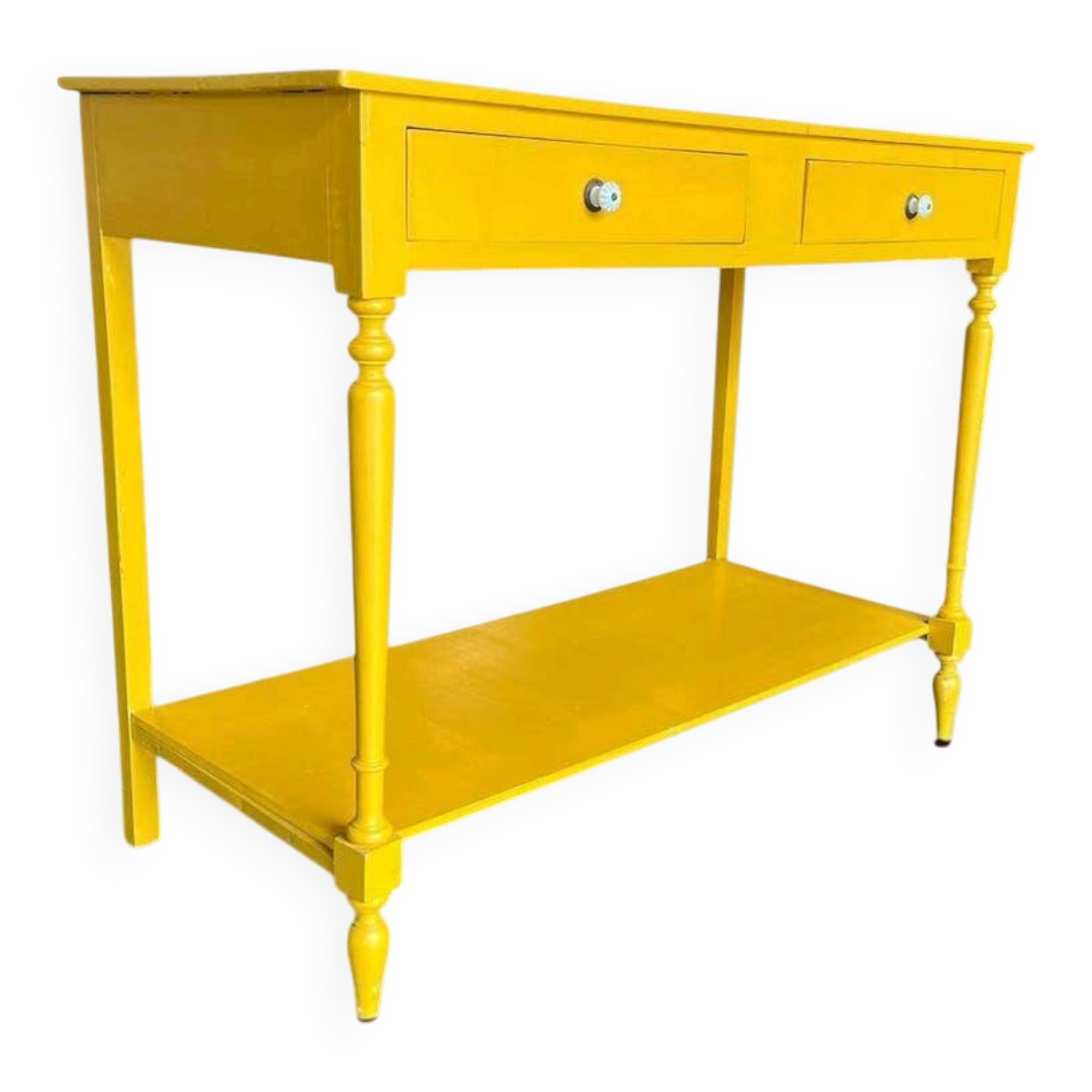 Table d'appoint/console vintage en bois jaune soleil