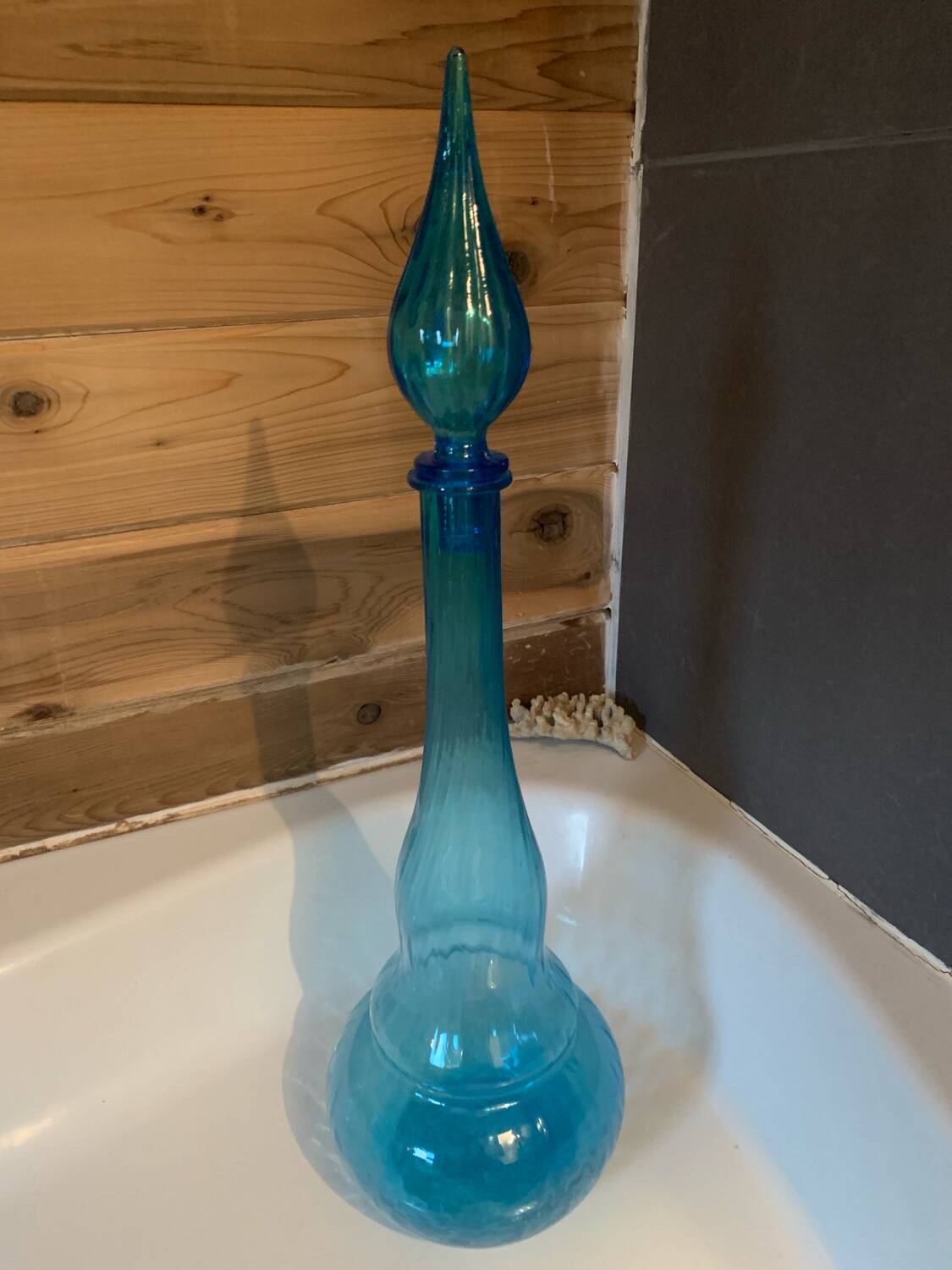 Blue glass bottle by Blenko, 1960s